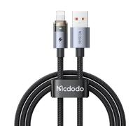 Mcdodo USB A to Lightning Charging Cable with Flashing Light 4ft, Nylon Braided USB Lightning Fast Charger Cable Fit for iPhone 14 13 12 11/Pro/ProMax/Plus, iPad, AirPods, iTouch(Black)