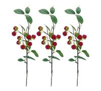 MCDSAJ 3PCS Artificial Fruit Bouquet with Leaves, 15in Faux Raspberry Red Strawberry, Wild Black Berry Stems for DIY Home Kitchen Wedding Party Decoration Photography Props (Strawberry Red)