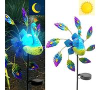 MCDSAJ 40 Inch Peacock Wind Spinner Outdoor Metal,Metal Kinetic Garden Stake Lights Wind Spinners for Patio, Lawn & Garden Decor