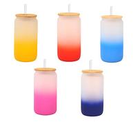 MCDSAJ Frosted Drink Glasses with Lids and Straws, Stemless Glass Coffee Cups Set, Mason Jar, Drink Glasses for Iced Tea, Wine, Beer, Juice, Cocktail(Dark blue)