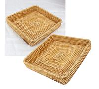MCDSAJ Vietnamese Woven Storage Baskets Rectangular Tray Set Durable Handcrafted Rattan Organisers Multipurpose Storage for Snacks Desk or Kitchen Essentials (M 8.5 X 6.5 X 1.6in)