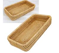 MCDSAJ Vietnamese Woven Storage Baskets Rectangular Tray Set Durable Handcrafted Rattan Organisers Multipurpose Storage for Snacks Desk or Kitchen Essentials (S 6.9 X 4.9 X 1.6in)