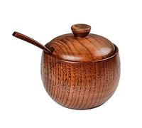 MCDSAJ Wooden Salt Shaker,Salt Box Natural Wooden Seasonings Storage Container Bowl,Round Japanese Style for Salt Pepper Sugar Chili Powder