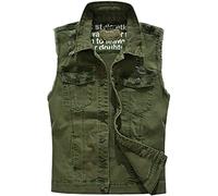 Mcdslrgo Men Button Up Sleeveless Distressed Jean Denim Vest Jacket Waistcoat (S, Army Green)