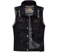 Mcdslrgo Men Button Up Sleeveless Distressed Jean Denim Vest Jacket Waistcoat (S, Black)