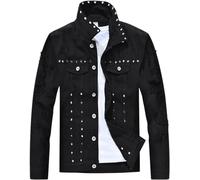 Mcdslrgo Men's Punk Denim Jacket Button Down Distressed Ripped Holes Jean Jackets With Rivets