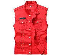 Mcdslrgo Men's Punk Denim Vest Sleeveless Jean Jackets With Rivets