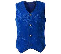 Mcdslrgo Mens Single Breasted Vest Gothic Steampunk Victorian Brocade Waistcoat (M, Blue)