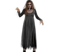 Mcdslrgo Women’s Ghost Bride Costume Long Sleeve Halloween Dress Zombie Wedding Gown Cosplay Fancy Dress Outfit