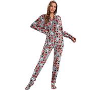 Mcdslrgo Women's Warm Fannel One Piece Hooded Footed Pajamas Adult Halloween Onesie Christmas Sleepwear with Hood for Winter