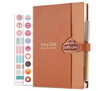 Mcdsuc A5 Daily Planner Diary 2026, Day Per Page Organiser, Productivity Planner from Jan2026-Dec 2026, Hardcover with Colour Side Tabs, Pen and Stickers, 3Bookmarks (Light Brown, A5)