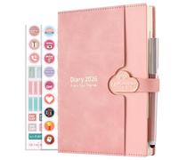 Mcdsuc A5 Daily Planner Diary 2026, Day Per Page Organiser, Productivity Planner from January 2026-December 2026, Hardcover with Colour Side Tabs, Pen and Stickers, 3Bookmarks (Pink, A5)
