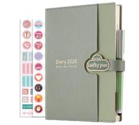 Mcdsuc A5 Daily Planner Diary 2026, Day Per Page Organiser, Productivity Planner from January 2026-December 2026, Hardcover with Colour Side Tabs, Pen and Stickers, 3Bookmarks (Light Green, A5)