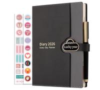Mcdsuc A5 Daily Planner Diary 2026, Day Per Page Organiser, Productivity Planner from January 2026-December 2026, Hardcover with Colour Side Tabs, Pen and Stickers, 3Bookmarks (Black, A5)