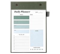 Mcdsuc Daily Planner Notepad,Meal Planning and To-Do List, Removable Inner Core,Tear and Write,Pen Holder,Green Leather Cover,21.2 x 14.5 cm,for Your Daily Life Plan (Green, Daily Planner)
