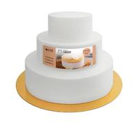 MCE-Commerce A3995994 - Styrofoam mold, 3 shelves, diameter 10/15/20 cm, height 15 cm, bottom for golden cakes, birthday cake, cake, white color, diameter 20 cm