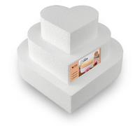 MCE-Commerce Styrofoam Heart Cake Set 3 Tier Height 5 cm, 10 cm, 15 cm, 20 cm, White, 20 x 20 x 15 cm