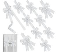 MCEAST 10 Pieces Christmas Door Cabinet Bows Large Christmas Silver Ribbons Cabinet Door Bows for Christmas Festive Party Supplies, 10 x 87 Inches
