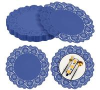 MCEAST 100 Pack Round Blue Paper Doilies 13.5 Inches Lace Place Mats Rustic Scallop Doily Disposable Paper Table Pads for Food Cakes Crafts Party Weddings Tableware Decor