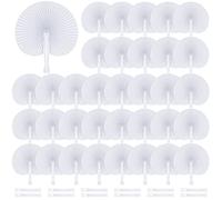 MCEAST 100 Pieces White Party Paper Fans Decorations Folding Fan Handheld Fan Round Shaped Paper Fans with Handle Hand Fans for Wedding Birthday Party Favors