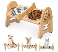 MCEAST Elevated Dog Bowls Adjustable Raised Dog Bowls Stand with 2 Pieces 304 Stainless Steel Bowls Bamboo Pet Elevated Bowl Cat Feeder for Small Size Dogs Cats Pets