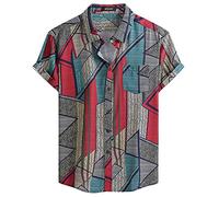 MCEDAR Mens Casual Short Sleeve Button Up Vintage Summer Hawaiian Beach Vacation Shirts (Size S-5XL Big and Tall), Red Blue White 21020, Medium
