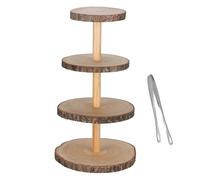 McEtt - 4-Tier Wooden Cupcake Stand Set - Premium Rustic Wood Tiered Cake Display Serving Tray