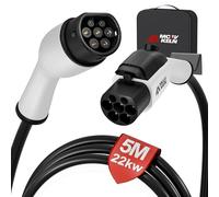 MCEVKELN Extension for Charging Cable Electric Vehicle Type 2 22 kW 32 A 3 Phase 5 m Extension Cable with Lock for Hybrid & Electric Car IEC62196-2, Charging Extension Cable Type 2, White Plug