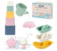 MCGMITT Baby Bath Toys for Toddlers 6-36 Months, Montessori Silicone Bath Toy Set 12PCS, BPA-Free Mold-Free Floating Toys with Stacking Cups & Ducks, Sensory Water Play Toys, Gift for Boys & Girls