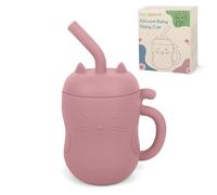 MCGMITT Baby Sippy Cup, 2-in-1 Silicone Straw Cup & Open Training Cup, Leakproof Baby Drinking Cup with Easy Grip Handle, BPA Free Toddler Cup for Weaning, 150 ml, 6+ Months (Dark Pink)