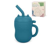 MCGMITT Baby Straw Cup, Silicone 2-in-1 Trainer Cup with Open Cup, Leakproof Sippy Cup with Removable Lid & Handle, BPA Free Toddler Cup, 150 ml, 6+ Months (Blue)