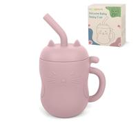 MCGMITT Silicone Baby Trainer Cup, 2-in-1 Sippy Cup with Straw & Open Cup, Leakproof Toddler Cup with Handle & Removable Lid, BPA Free Weaning Cup for Babies 6+ Months, 150 ml (Light Pink)