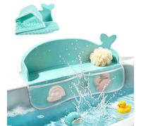 MCGMITT Silicone Bathtub Splash Guard for Kids, Whale Bath Splash Guard with 130 Strong Suction Cups, Bath Toy Organizer with 2 Mesh Storage Pockets, Tub Water Splash Barrier for Bathroom(Aqua Blue)