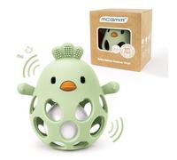 MCGMITT Silicone Teether Grasping Toy with Rattle - Flexible Chicken Shaped BPA-Free Rattle Ball Easy to Hold New Infant Montessori Teething Toy for Babies Aged 3-18 Months Gift for boys/girls - Green
