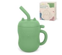 MCGMITT Silicone Weaning Cup for Babies, 2-in-1 Baby Trainer Cup with Straw & Open Cup, Leakproof Toddler Drinking Cup with Handle, BPA Free, 150 ml, Suitable from 6+ Months (Green)