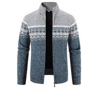 MCGOS Knit Graphic Coat Jacket for Men uk Long Sleeve Full Zipper Open Front Cardigan Sweater Jumper Mens Zip Up Stand Collar Sweatshirt Pullover Knitwear with Pockets Light Grey UK Size 12