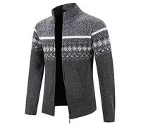 MCGOS Knit Graphic Coat Jacket for Men uk Long Sleeve Full Zipper Open Front Cardigan Sweater Jumper Mens Zip Up Stand Collar Sweatshirt Pullover Knitwear with Pockets Dark Grey UK Size 10