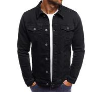 MCGOS Mens Bomber Jacket Long Sleeve Denim Look Work Coat Jacket Cardigan Men Casual Button Down Open Front Sweatshirt Pullover Sweater Jumper with Multi Pockets Black UK Size 20