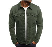 MCGOS Mens Bomber Jacket Long Sleeve Denim Look Work Coat Jacket Cardigan Men Casual Button Down Open Front Sweatshirt Pullover Sweater Jumper with Multi Pockets Army Green UK Size 10