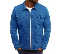 MCGOS Mens Bomber Jacket Long Sleeve Denim Look Work Coat Jacket Cardigan Men Casual Button Down Open Front Sweatshirt Pullover Sweater Jumper with Multi Pockets Blue UK Size 10