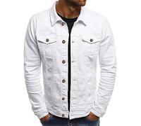 MCGOS Mens Bomber Jacket Long Sleeve Denim Look Work Coat Jacket Cardigan Men Casual Button Down Open Front Sweatshirt Pullover Sweater Jumper with Multi Pockets White UK Size 10