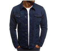 MCGOS Mens Bomber Jacket Long Sleeve Denim Look Work Coat Jacket Cardigan Men Casual Button Down Open Front Sweatshirt Pullover Sweater Jumper with Multi Pockets Navy UK Size 10