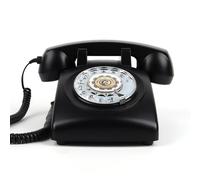 Mcheeta Retro Rotary Landline Phone, 1980s Vintage Telephone Landlines with redial function and Adjustable Ringer Volume, Retro Corded Phones with Mechanical Ringer for Home Office Desk, black