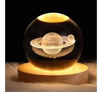 MCHERRY 3D Saturn Crystal Ball Night Light Ball Projection Lamp Planet Model,3D Crystal Ball with Led Wooden Base Gift for Christmas Thanksgiving Birthday, Home Room Decor LED Night - USB Powered