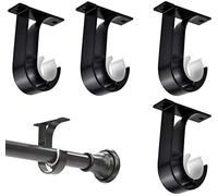 MCHERRY 4 Pack Ceiling Curtain Pole Brackets, Heavy Duty Curtain Rail Bracket, Aluminum Alloy, Black Curtain Rod Support Ceiling Brackets Holders for 25mm to 30mm Drapery Poles