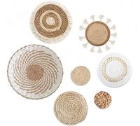 MCHERRY Boho Wall Basket Decor, Handmade Rustic Flat Woven Art, Set of 7, Farmhouse Wall Hanging