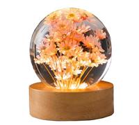 MCHERRY Preserved Red Daisy Crystal Ball Night Light,3D Crystal Ball with Led Wooden Base for Christmas Thanksgiving Birthday, Home Room Decor LED Night - USB Powered(Red Daisy, 6CM)