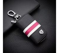MCHHYL Leather Car Key Logo Badge Bag for Volvo EX30 2023 2024, Car Key Fob Cover Keyring Pouch Waterproof with Metal Hook,Black