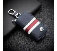 MCHHYL Leather Car Key Logo Badge Bag for Volvo EX30 2023 2024, Car Key Fob Cover Keyring Pouch Waterproof with Metal Hook,Blue