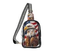 MCHIVER America Hawk Flag White Print Clear Sling Bag for Women Men Stadium Approved Clear Bag Transparent Chest Daypack for Sports Travel